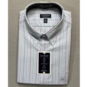 Club Room Men's Stripe Oxford Dress Shirt light Blue Red 17 34/35 $60